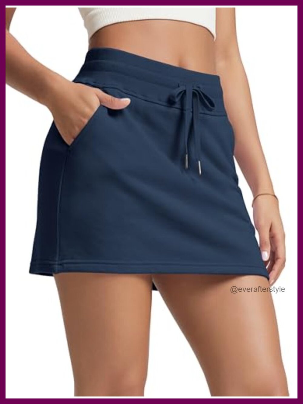 Cotton French Terry Skorts Drawstring Built-in Shorts Skirt with Pockets